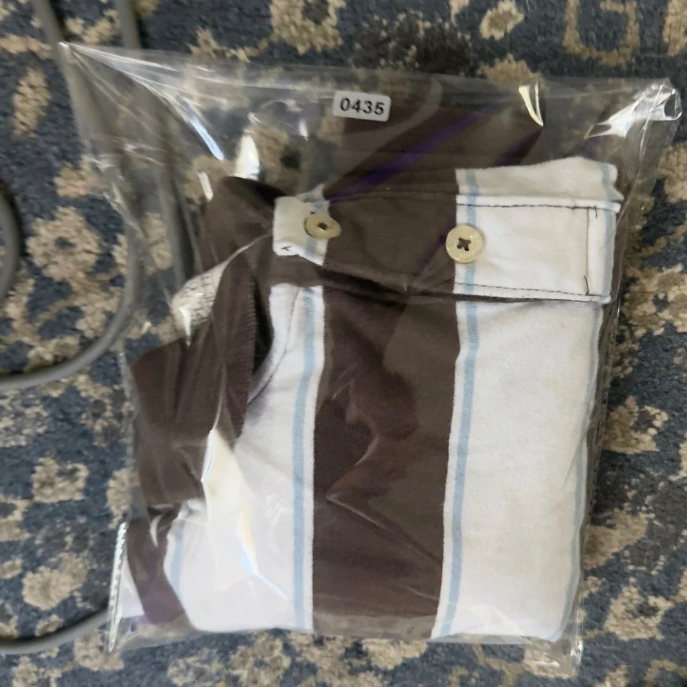 Mossimo Striped Polo Shirt Mens XL Brown Blue Cotton Athletic Fit Short Sleeve